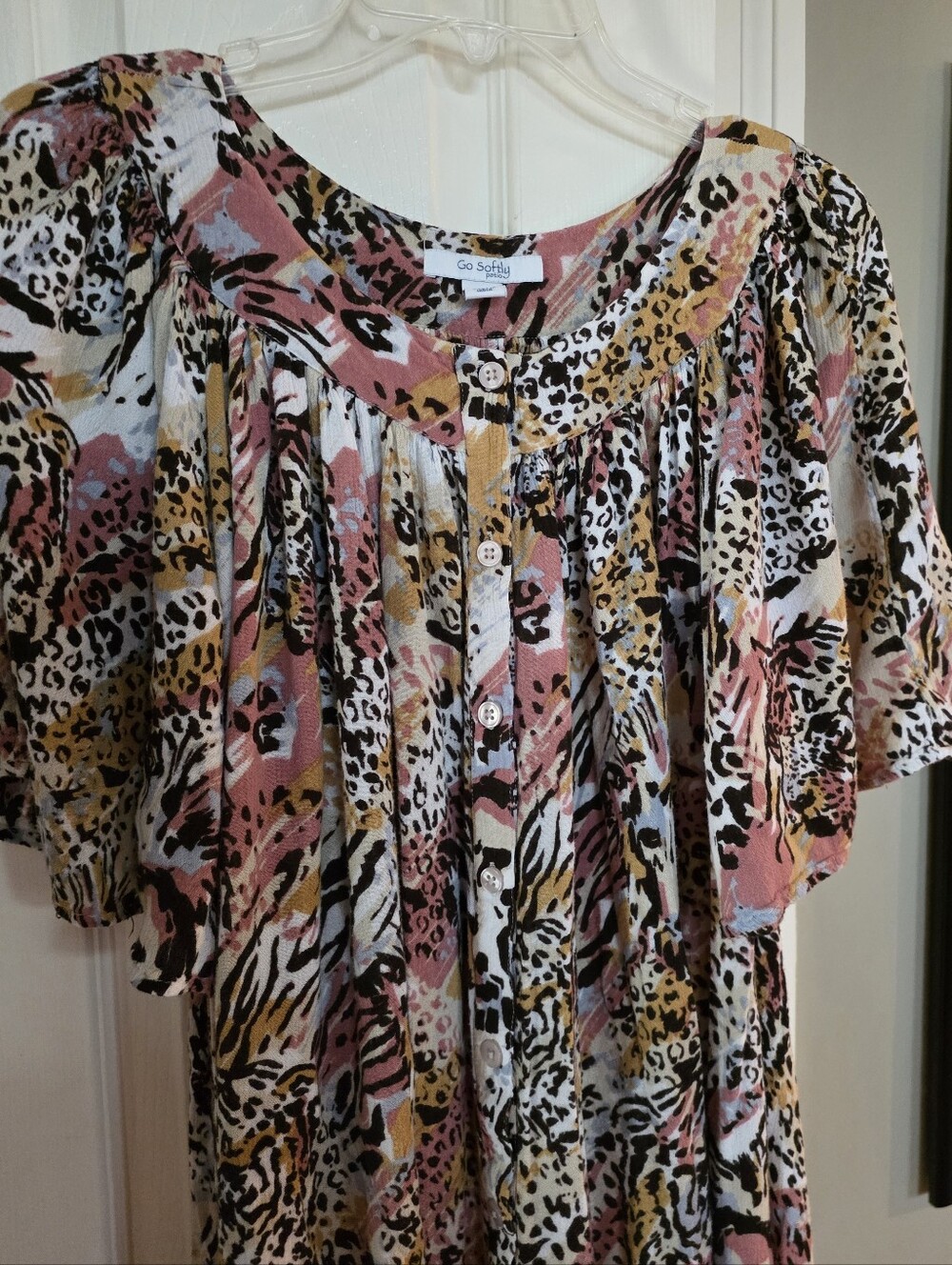 Go Softly Patio Animal Print Tiger Button Front Kaftan Dress XL